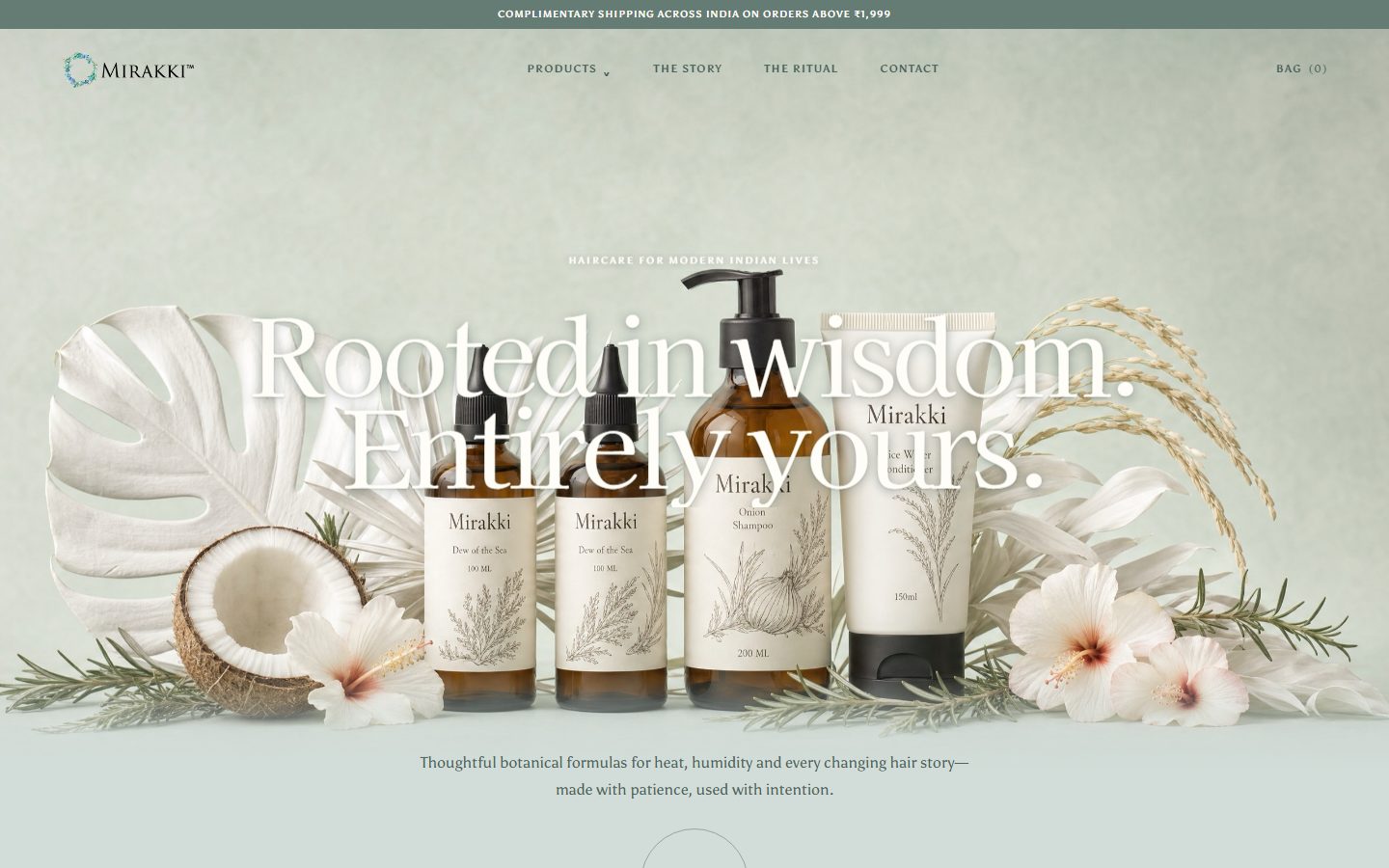 Mirakki Haircare store home page