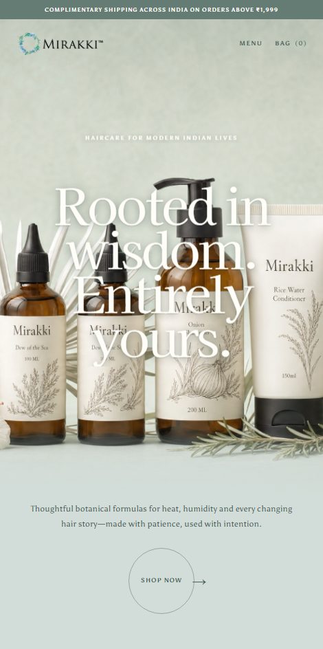 Mirakki Haircare store on a phone